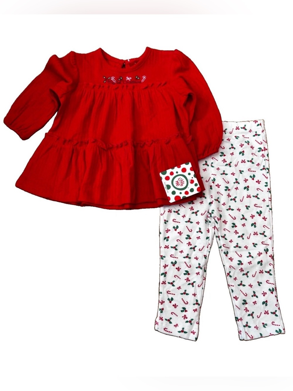 Little Me Red Tunic with White Cherry-Print Leggings